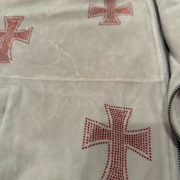 Unknown London grey velour zip up jacket with Rhinestone crosses - Picture 7 of 7